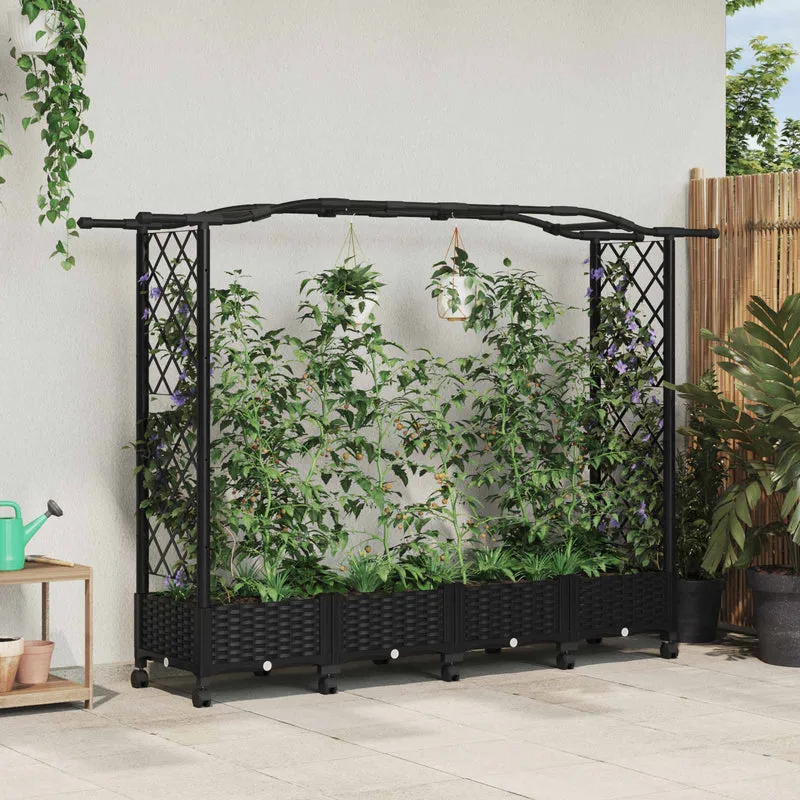 Cama Elevada Con Trellis Y Techo Negro 207 X 40 X 129 Cm Pp