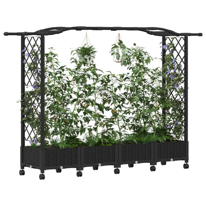 Cama Elevada Con Trellis Y Techo Negro 207 X 40 X 129 Cm Pp
