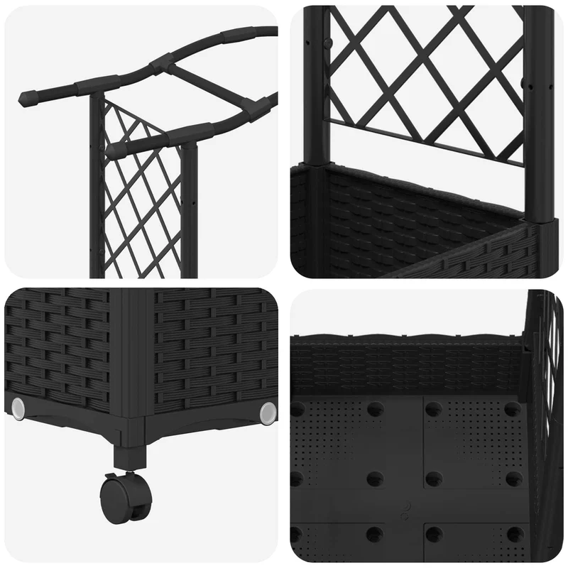 Cama Elevada Con Trellis Y Techo Negro 207 X 40 X 129 Cm Pp