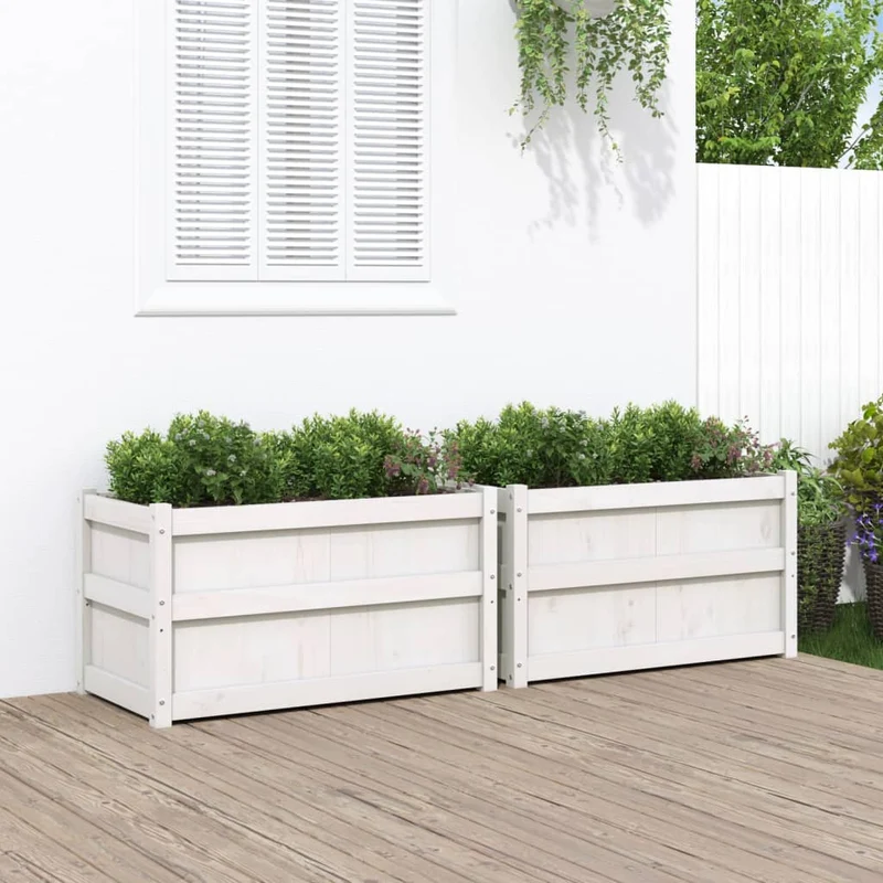 Jardineras De Exterior 2 Unidades Madera Maciza De Pino Blanco