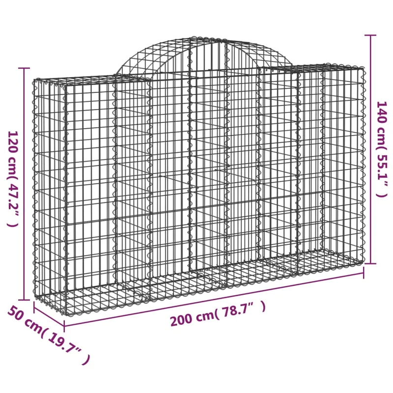 Cestas Gaviones 12 Uds Forma De Arco Hierro 200x50x120/140 Cm