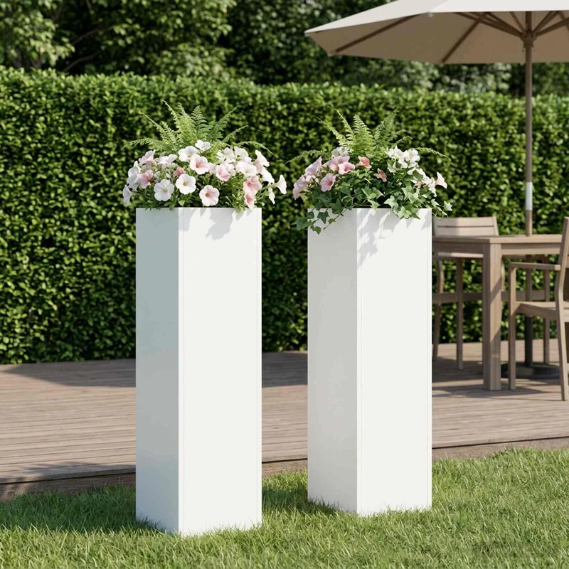 Macetero De Jardín 2 Uds. Blanco 20 X 20 X 75 Cm
