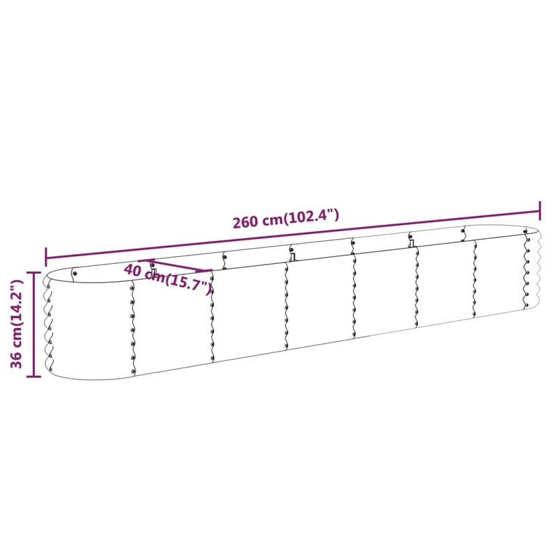 Jardinera Arriate Acero Galvanizado Plata 260x40x36 Cm