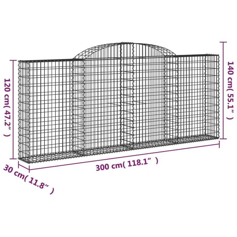 Cestas De Gaviones 6 Uds Forma De Arco Hierro 300x30x120/140 Cm