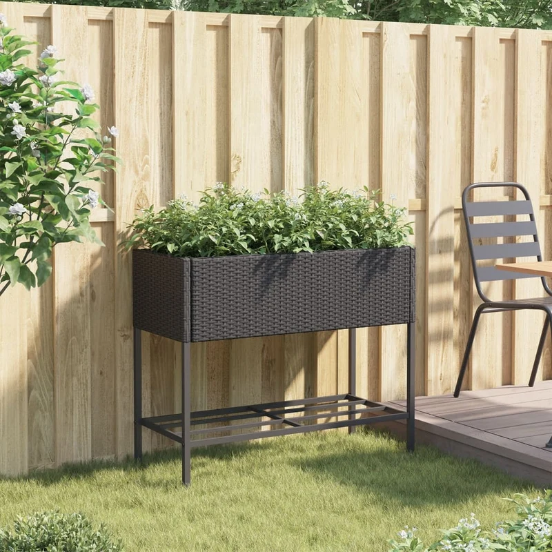 Jardinera Con Estante Ratán Sintético Negro