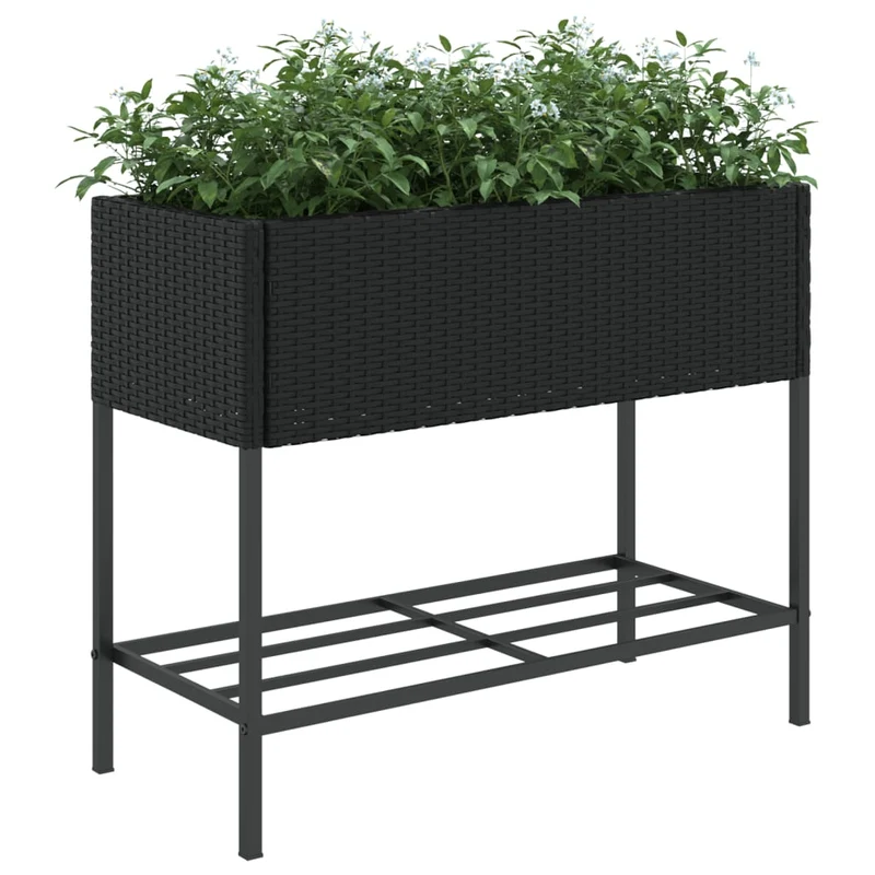Jardinera Con Estante Ratán Sintético Negro