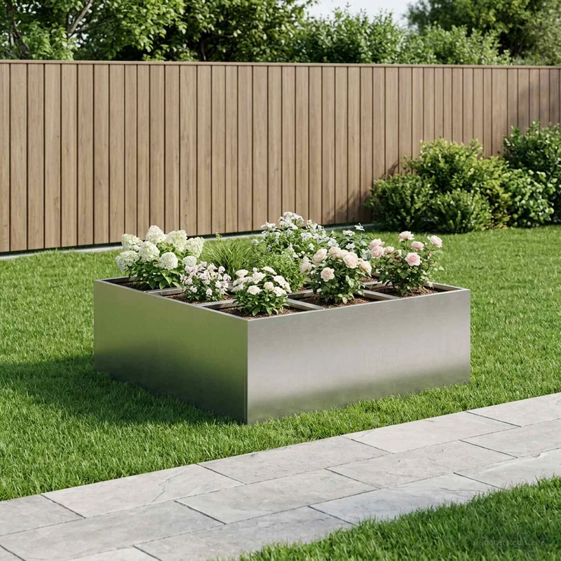Macetero De Jardín Plateado 100 X 100 X 30 Cm Acero Inoxidable