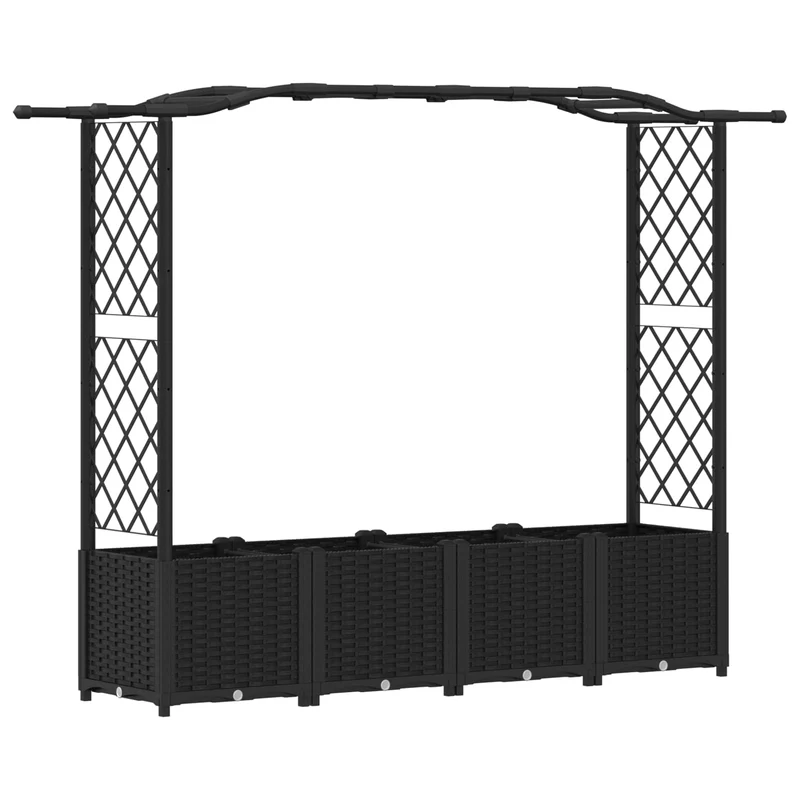 Cama Elevada Con Trellis Y Techo Negro 204 X 40 X 138 Cm Pp