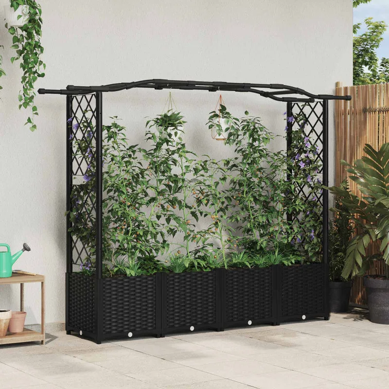 Cama Elevada Con Trellis Y Techo Negro 204 X 40 X 138 Cm Pp