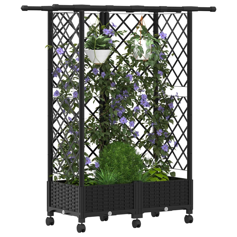 Cama Elevada Con Trellis Y Techo Negro 124 X 40 X 127 Cm Pp