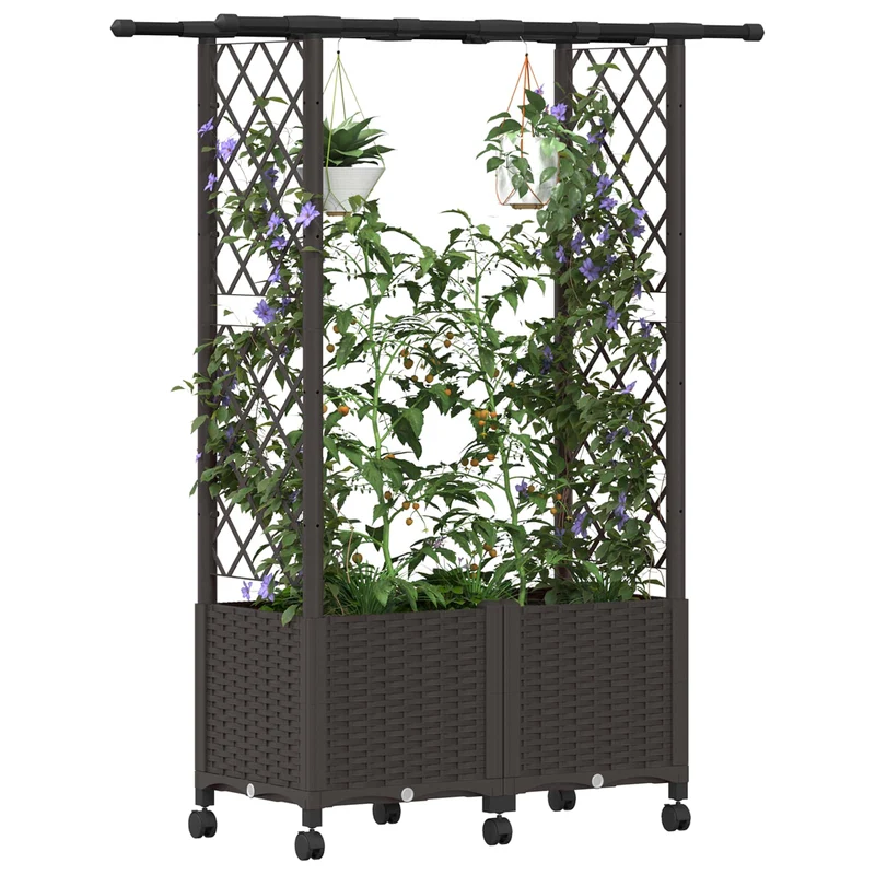 Cama Elevada Con Trellis Y Techo Marrón 124,5 X 40 X 142 Cm Pp