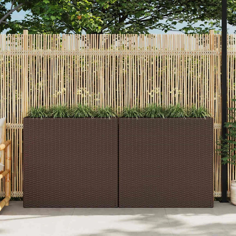 Jardinera Alta Con 4 Macetas 2 Uds Ratán Sintético Marrón