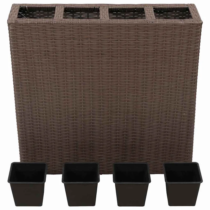 Jardinera Alta Con 4 Macetas 2 Uds Ratán Sintético Marrón