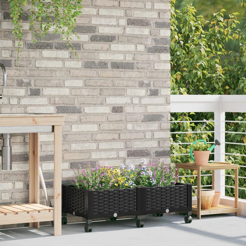 Macetero De Jardín Con Ruedas Negro 80 X 40 X 29 Cm Pp