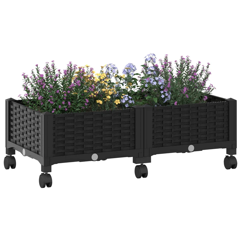 Macetero De Jardín Con Ruedas Negro 80 X 40 X 29 Cm Pp
