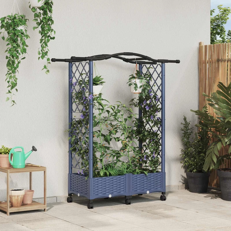 Cama Elevada Con Trellis Y Techo Gris 124 X 40 X 129 Cm Pp