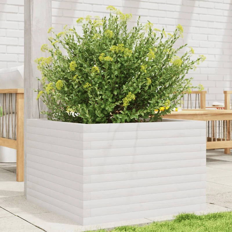 Jardinera Madera Maciza De Pino Blanco 70x70x45,5 Cm