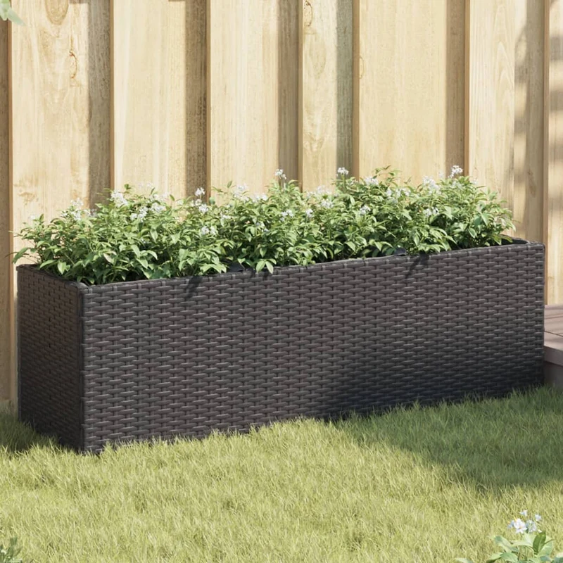 Jardinera Con 3 Maceteros Ratán Sintético Negro 105x30x32 Cm