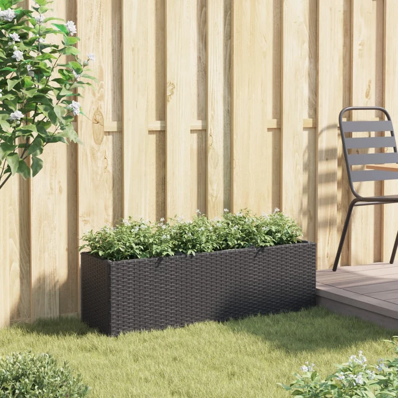 Jardinera Con 3 Maceteros Ratán Sintético Negro 105x30x32 Cm