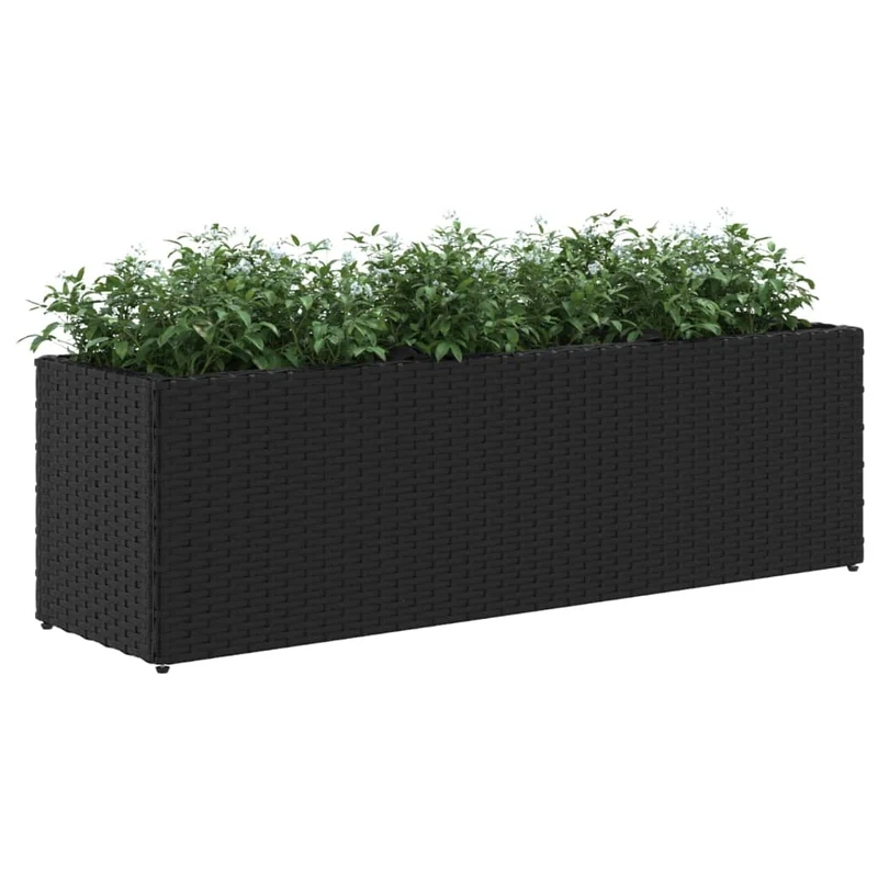 Jardinera Con 3 Maceteros Ratán Sintético Negro 105x30x32 Cm