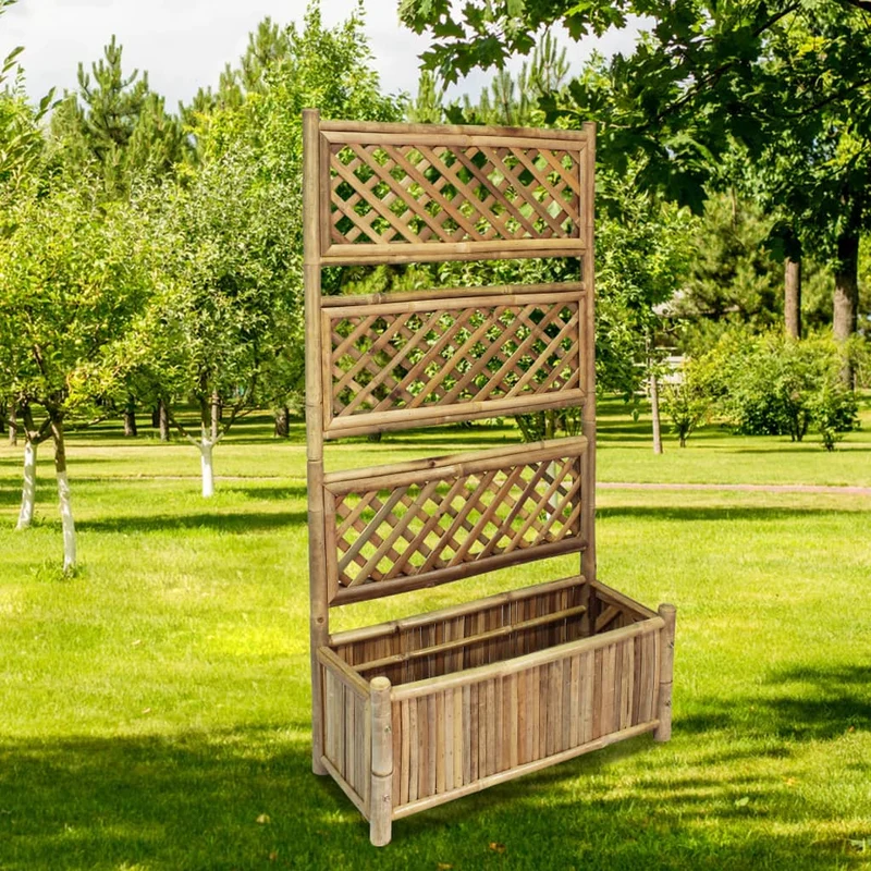 Jardinera De Jardín Con Enrejado Bambú 70 Cm