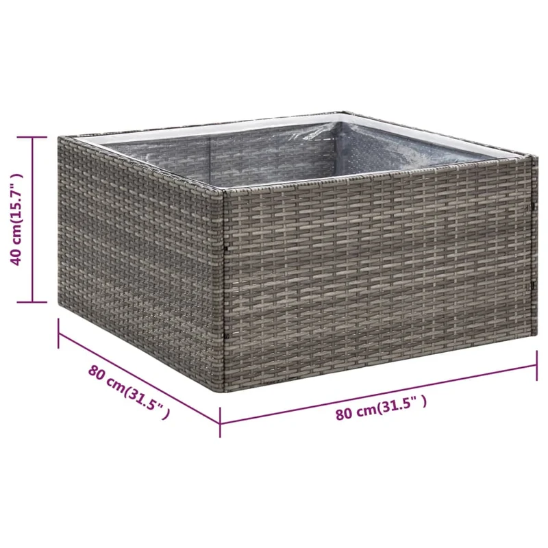 Jardinera Ratán Sintético Gris 80x80x40 Cm
