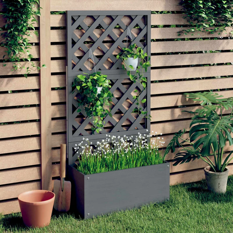 Jardinera Con Enrejado Gris Wpc 65x33x135 Cm