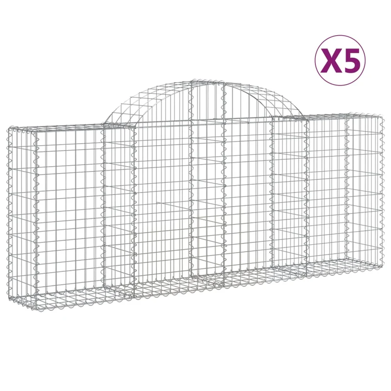 Cestas De Gaviones 5 Uds Forma De Arco Hierro 200x30x80/100 Cm