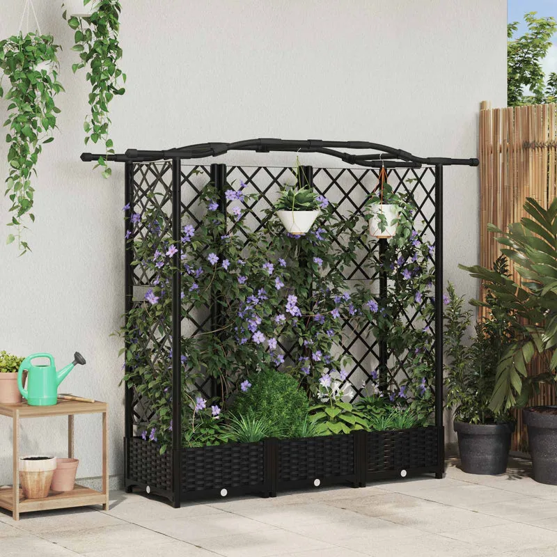 Cama Elevada Con Trellis Y Techo Negro 163 X 40 X 123 Cm Pp