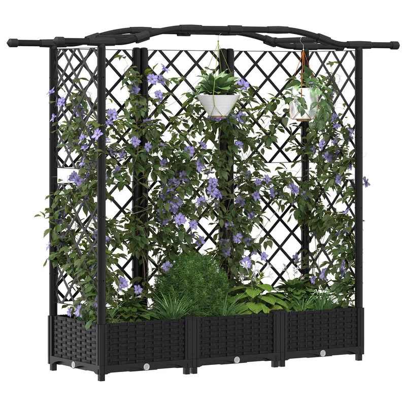 Cama Elevada Con Trellis Y Techo Negro 163 X 40 X 123 Cm Pp