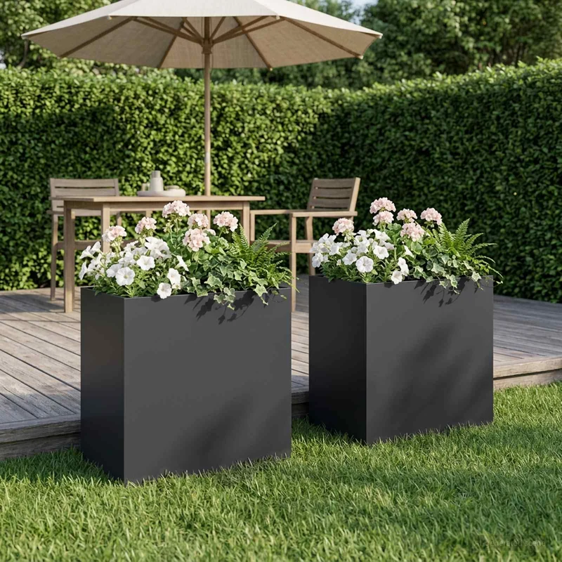 Macetero De Jardín 2 Uds. Negro 50 X 30 X 50 Cm