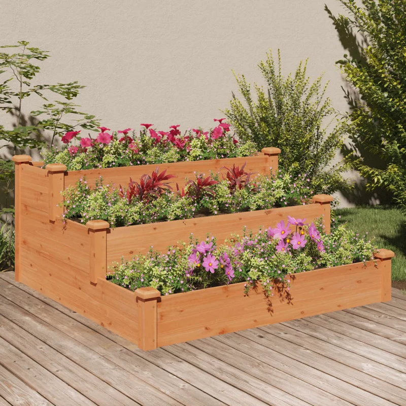 Jardinera Arriate Madera Maciza De Abeto Marrón 120x120x56 Cm