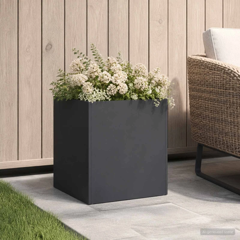 Macetero De Jardín Negro 35 X 35 X 35 Cm Acero Laminado En Frío