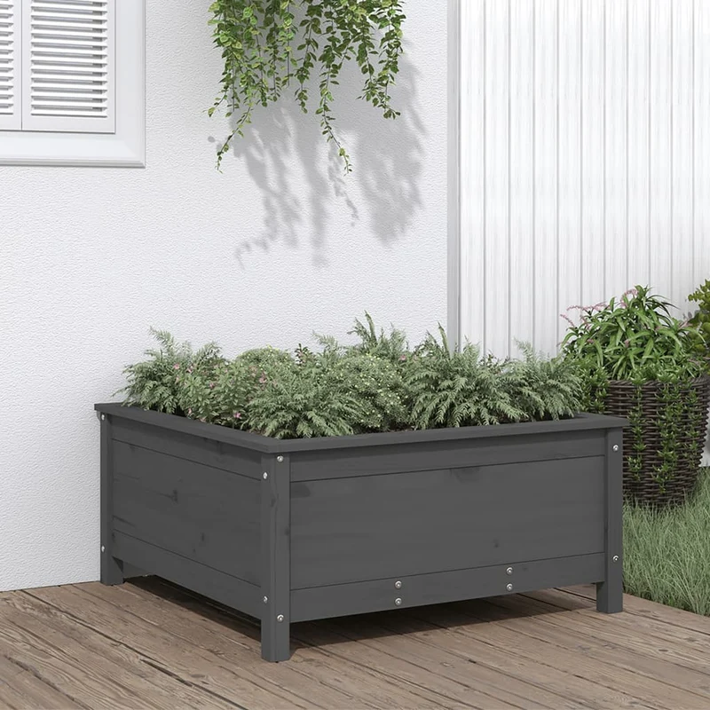 Jardinera Madera Maciza De Pino Gris 82,5x82,5x39 Cm
