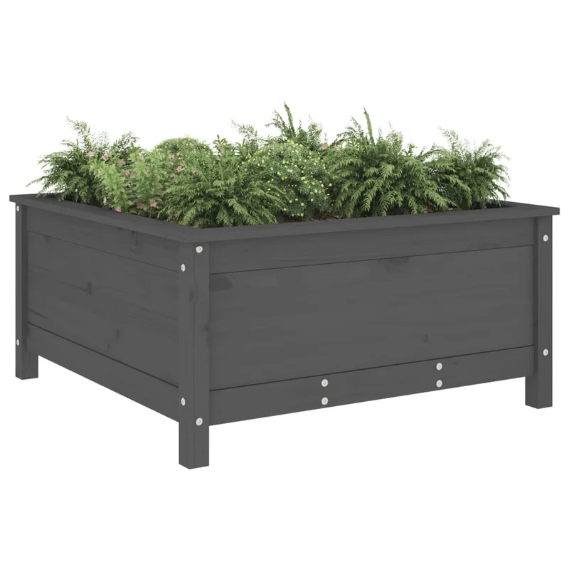 Jardinera Madera Maciza De Pino Gris 82,5x82,5x39 Cm