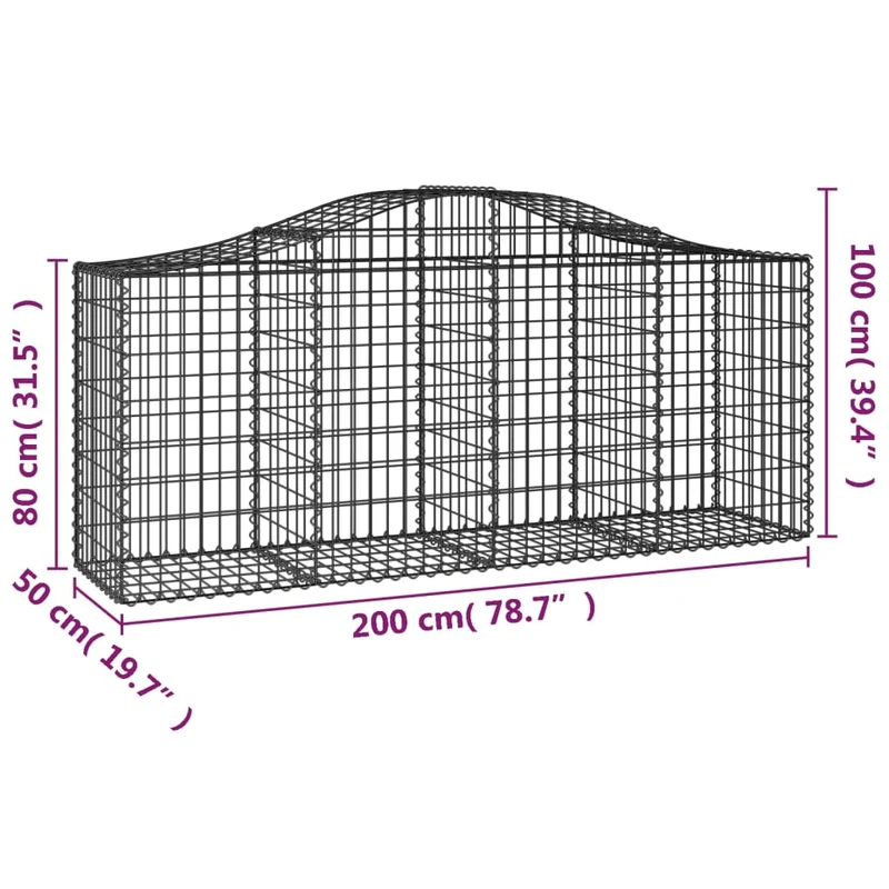 Cestas De Gaviones 20 Uds Forma De Arco Hierro 200x50x80/100 Cm