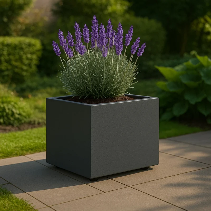 GARDRA Jardinière en polyester grise noire avec roulettes 60x60x60 cm RAL 7021