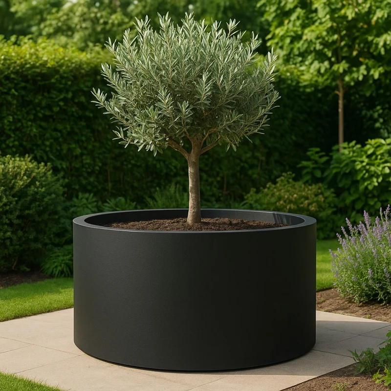 GARDRA Jardinière en polyester noire de jais Ø 150x60 cm RAL 9005
