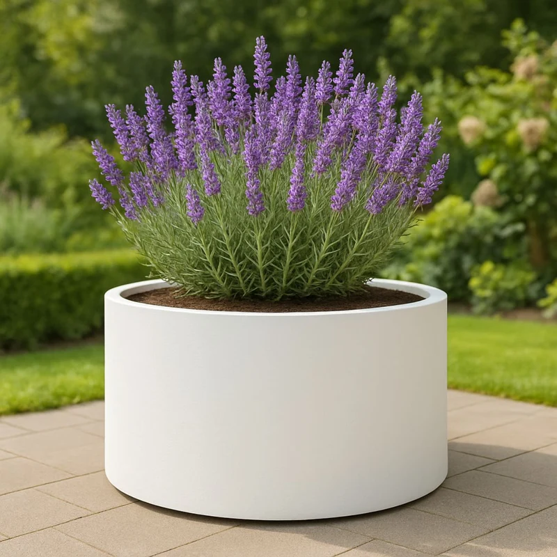 GARDRA Jardinière en polyester blanche pur Ø 120x60 cm RAL 9010