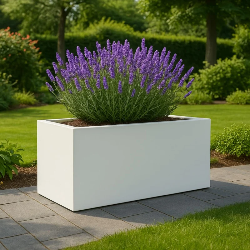 GARDRA Jardinière en polyester blanche pur 120x50x60 cm RAL 9010