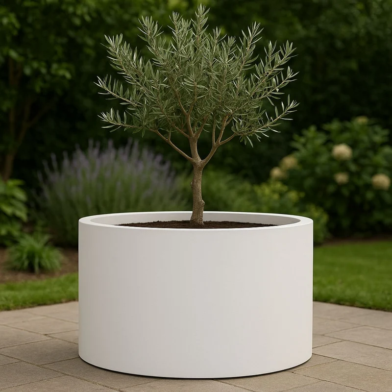 GARDRA Jardinière en polyester blanche pur Ø 100x60 cm RAL 9010