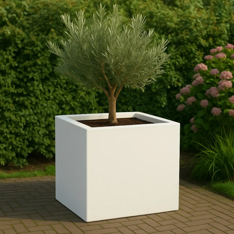 GARDRA Jardinière en polyester blanche pur 80x80x80 cm RAL 9010