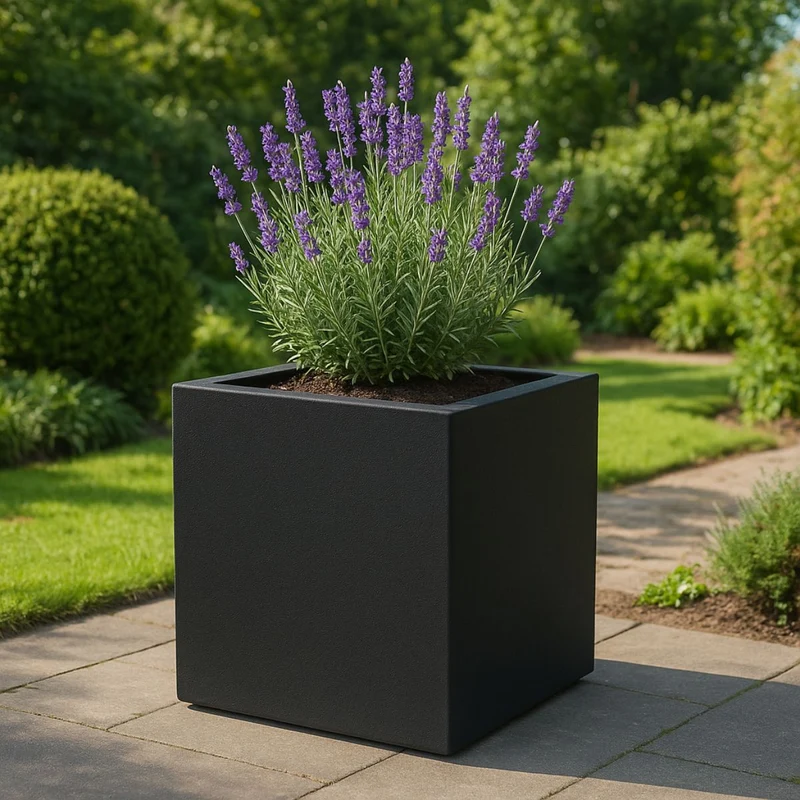 GARDRA Jardinière en polyester noire de jais 70x70x70 cm RAL 9005