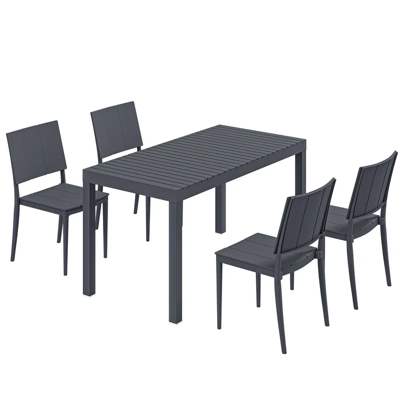 Outsunny Conjunto De Mesa Y Sillas Jardín De 5 Piezas Con Sillas Apilables Gris