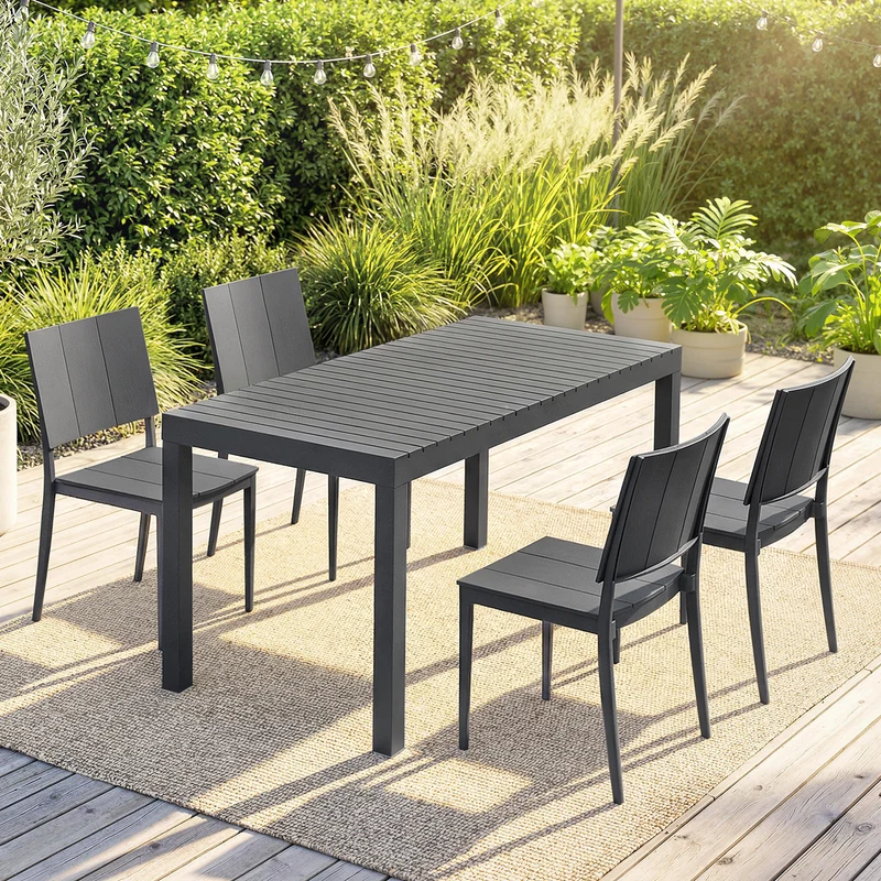 Outsunny Conjunto De Mesa Y Sillas Jardín De 5 Piezas Con Sillas Apilables Gris