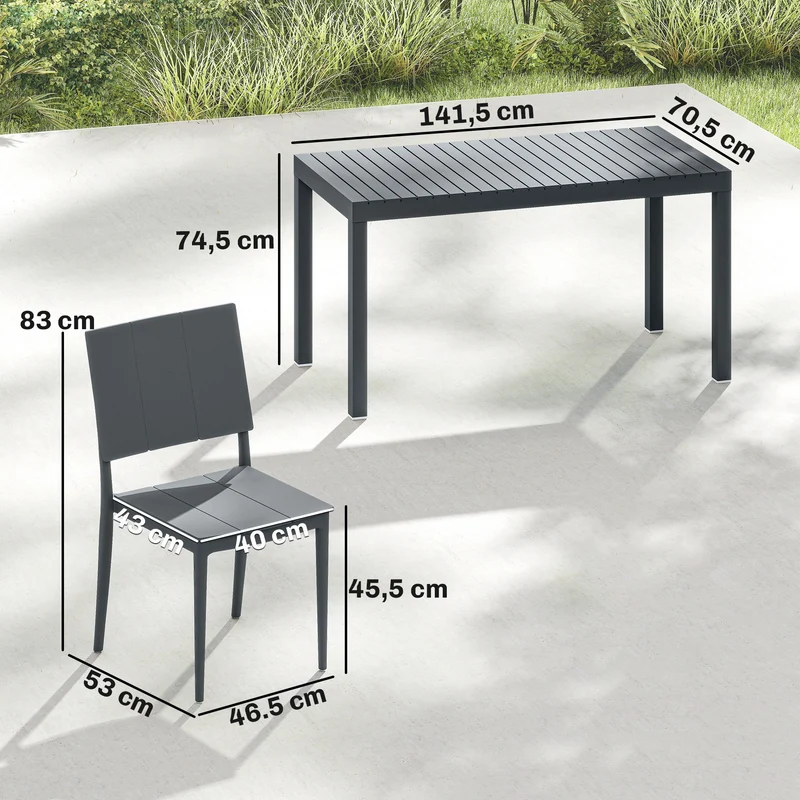 Outsunny Conjunto De Mesa Y Sillas Jardín De 5 Piezas Con Sillas Apilables Gris