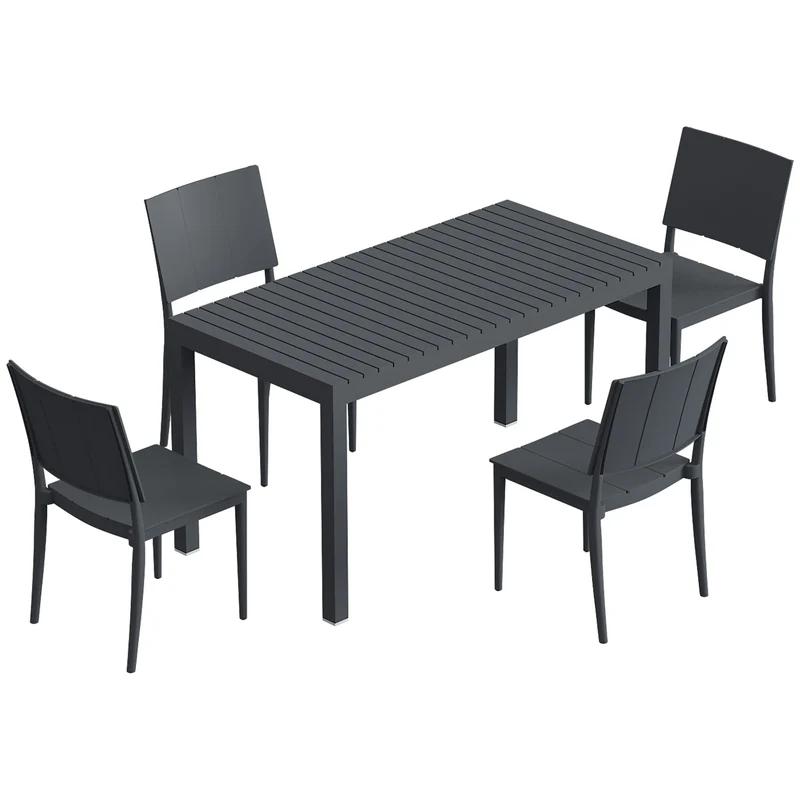 Outsunny Conjunto De Mesa Y Sillas Jardín De 5 Piezas Con Sillas Apilables Gris