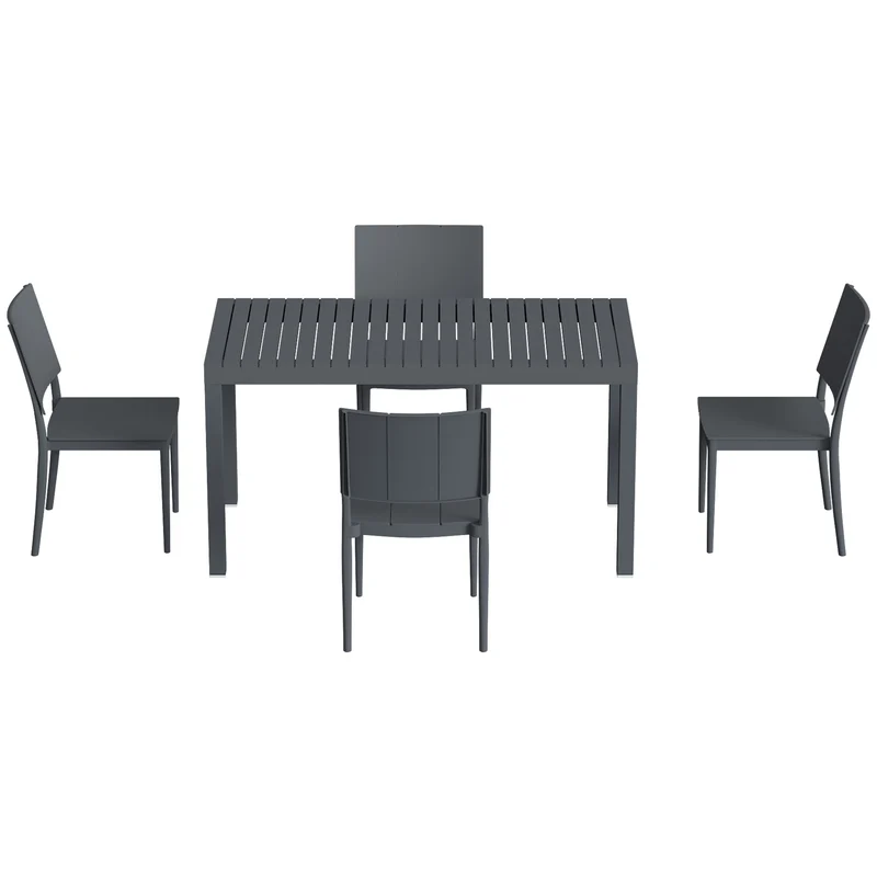 Outsunny Conjunto De Mesa Y Sillas Jardín De 5 Piezas Con Sillas Apilables Gris