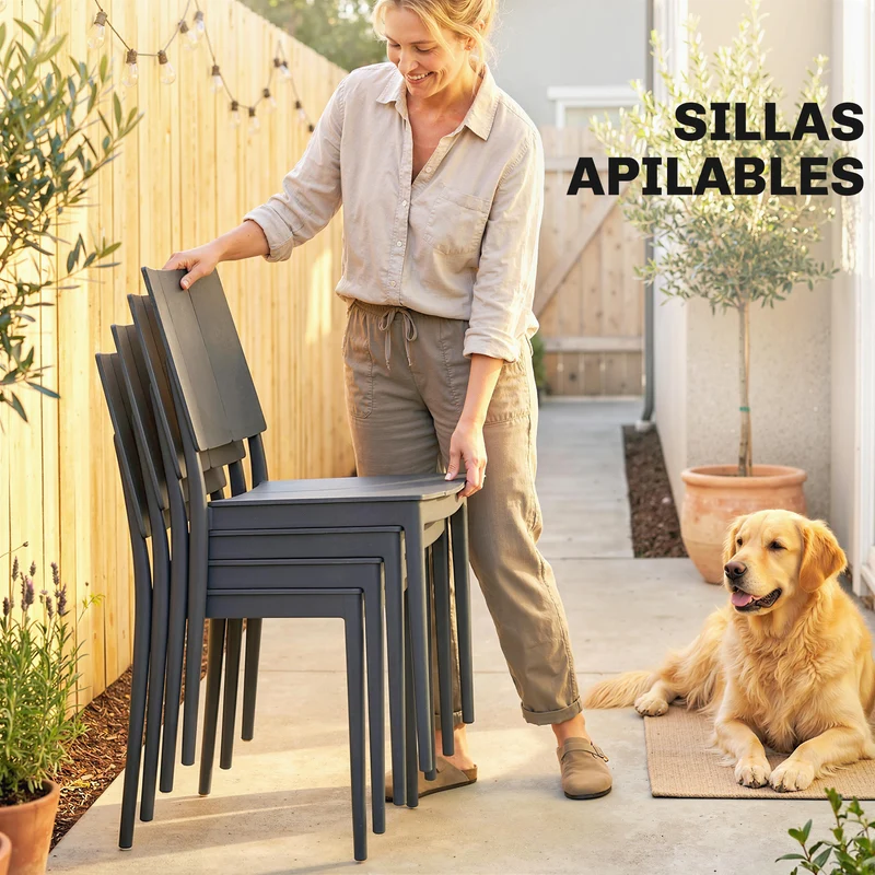 Outsunny Conjunto De Mesa Y Sillas Jardín De 5 Piezas Con Sillas Apilables Gris