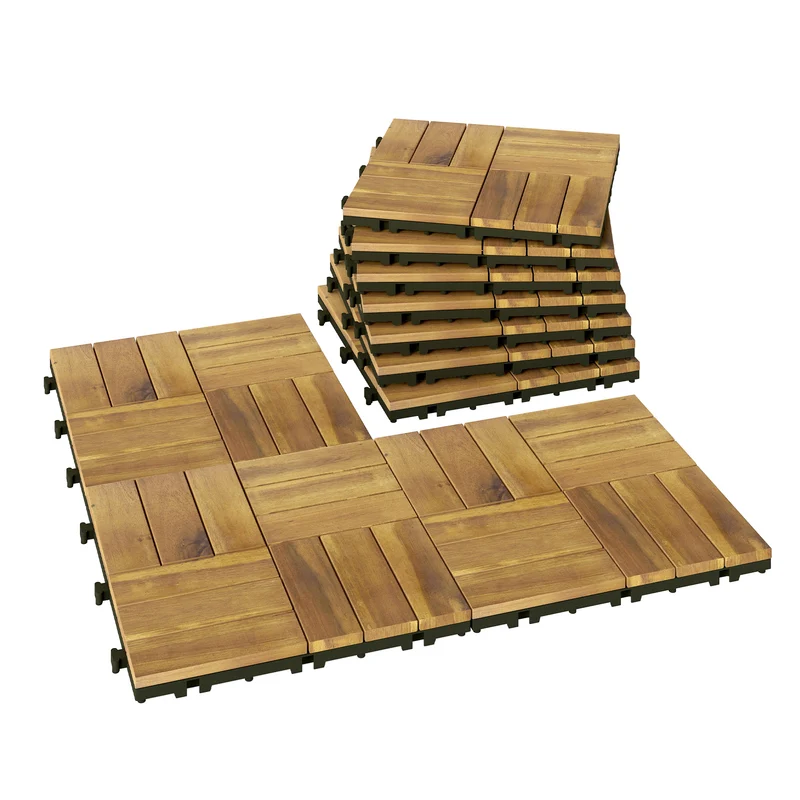 Outsunny Set De 10 Piezas Baldosas De Exterior De Madera 31x31 Cm 0,91m² Natural
